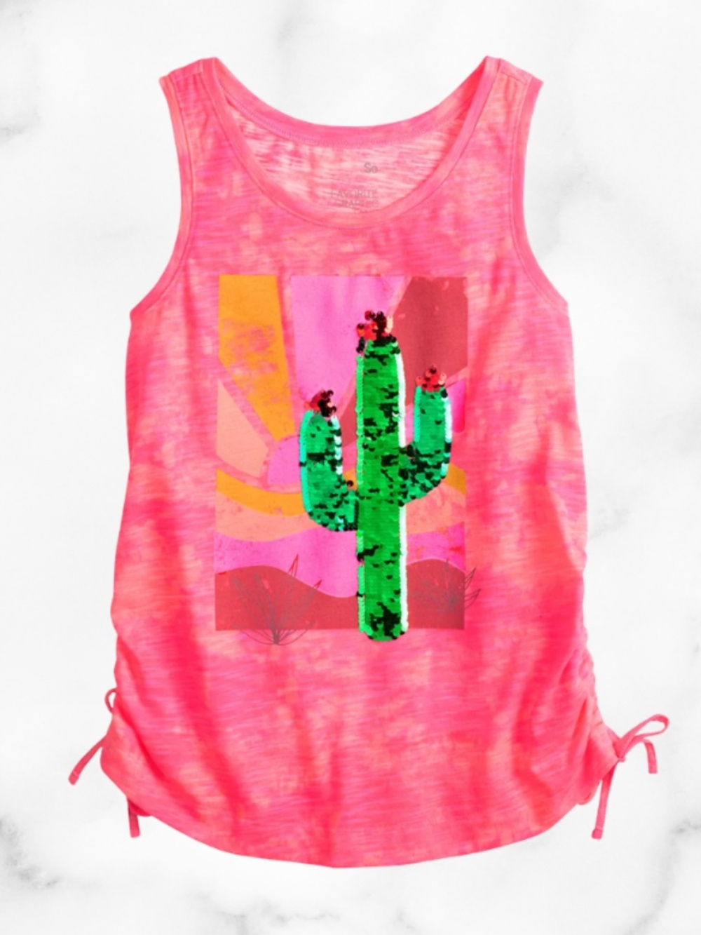 Girls SO Pink Tank Top with a Sequin Cactus